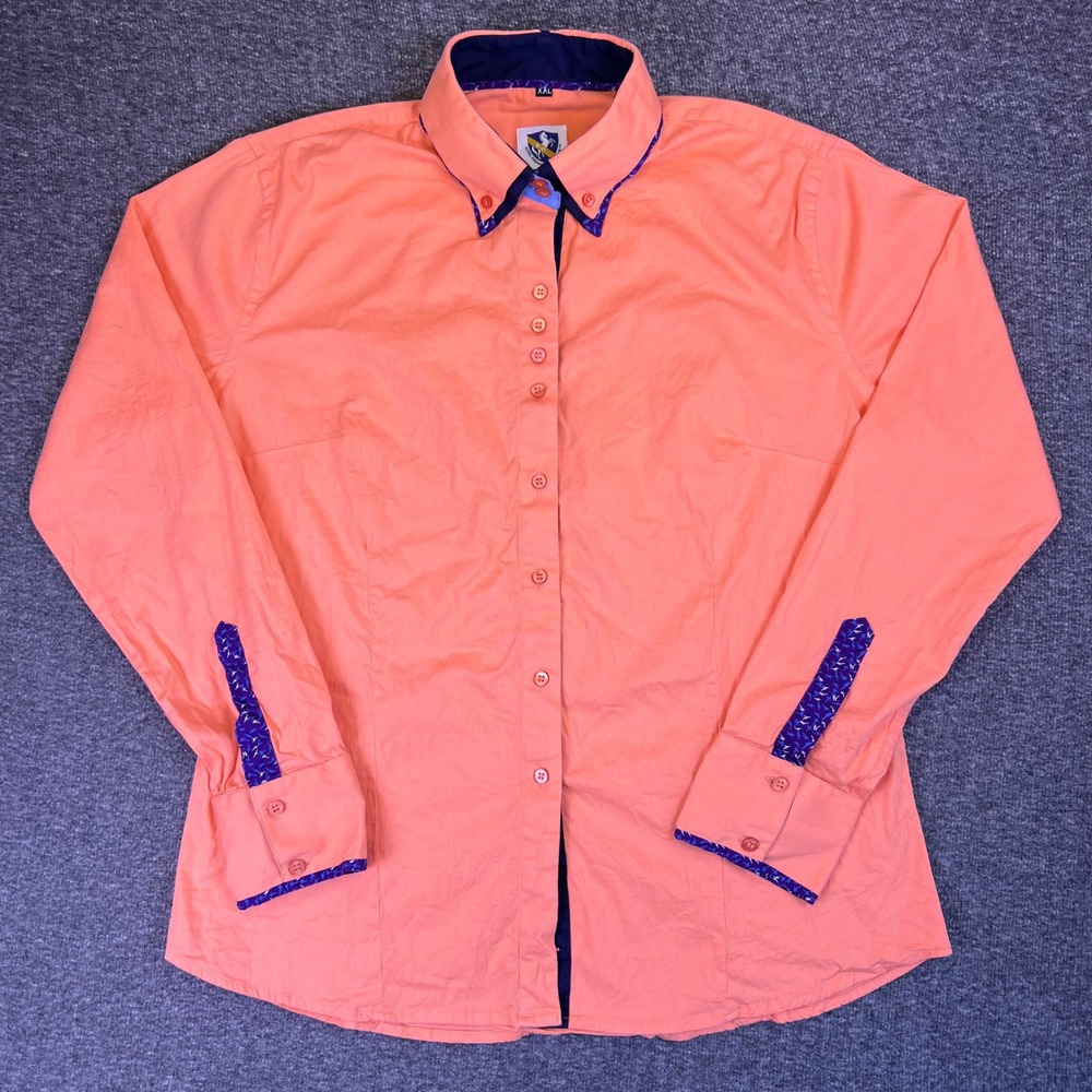 Royal Highness Equestrian Shirt Womens XXL Peach‎ Button Down Collar Long Sleeve